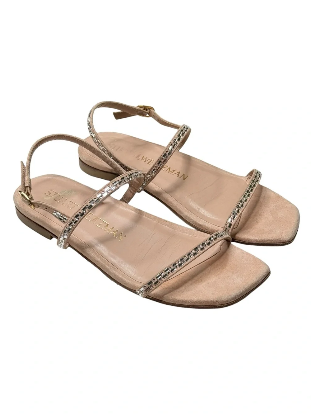 Stuart Weitzman ☀︎︎ Samarra Embellished Suede Strappy Flat Sandals ☀︎︎ Pink 7M
